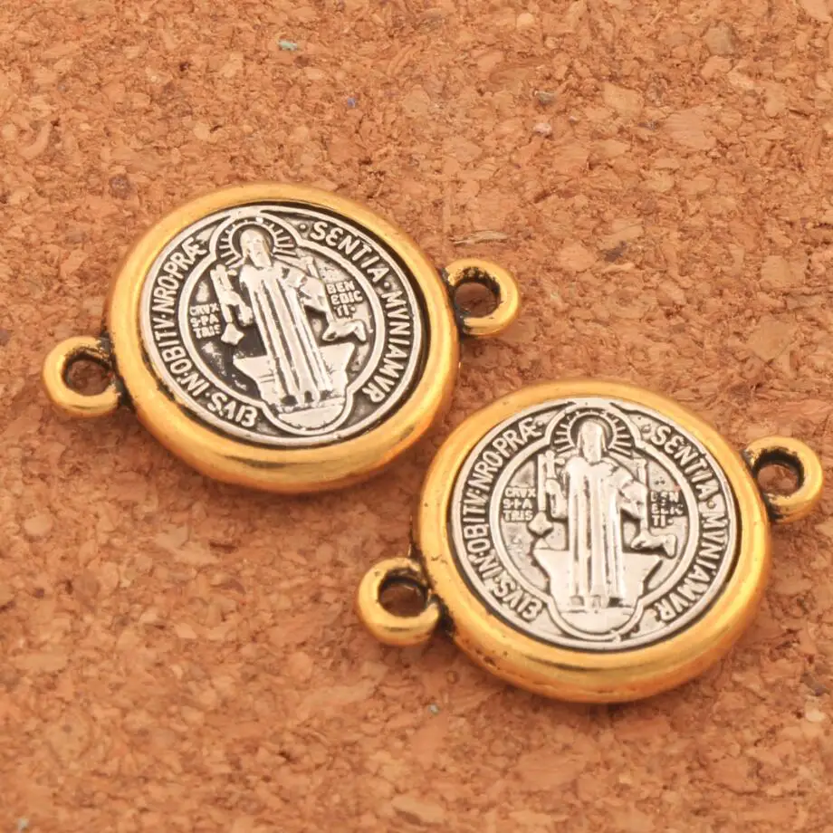 12pcs 20.65x14.8mm Zinc Alloy And Saint St Benedict Medal Cross Spacer End Connecor Jewelry Religious  L1698