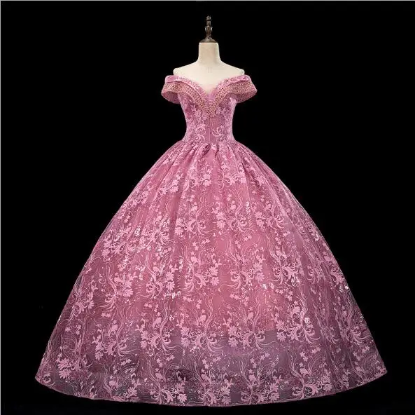Quinceanera Dresses Elegant Party Prom Dress Off The Shoulder Ball Gown Vintage Lace Vestidos Gown Custom
