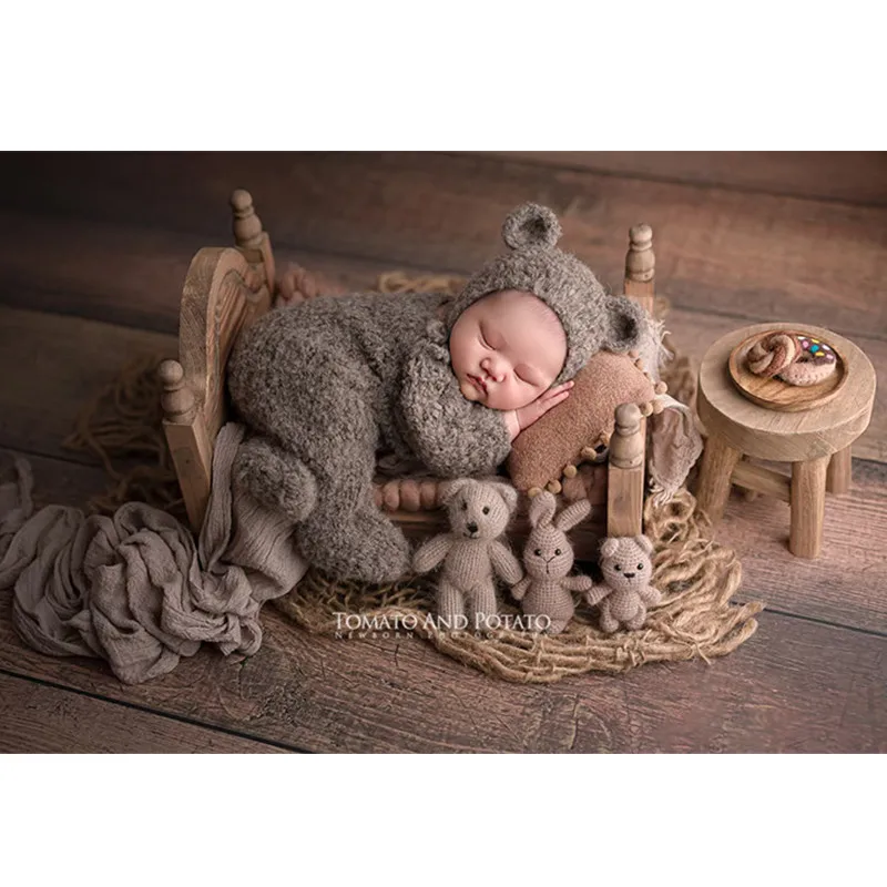 Neugeborenen Fotografie Zubehör Handgemachte Wolle Filz Tier Puppe Deer Einhorn Bebe Fotografia Hintergrund Baby Foto-shooting Requisiten