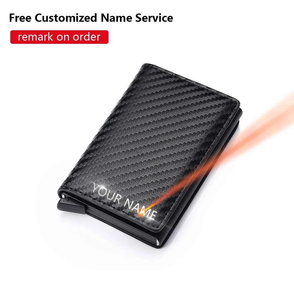 

2024 Free Name Customized Card Holder Men Wallets Carbon Fiber Rfid Black Leather Slim Mini Wallet Small Money Bag Male Purses