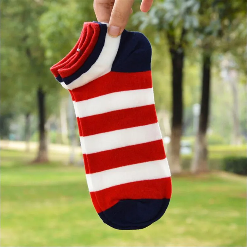 Fashion Men Striped Cotton Short Socks Spring Summer Shallow Mouth Couple Socks Men\'s And Women\'s Sports Ankle Socks