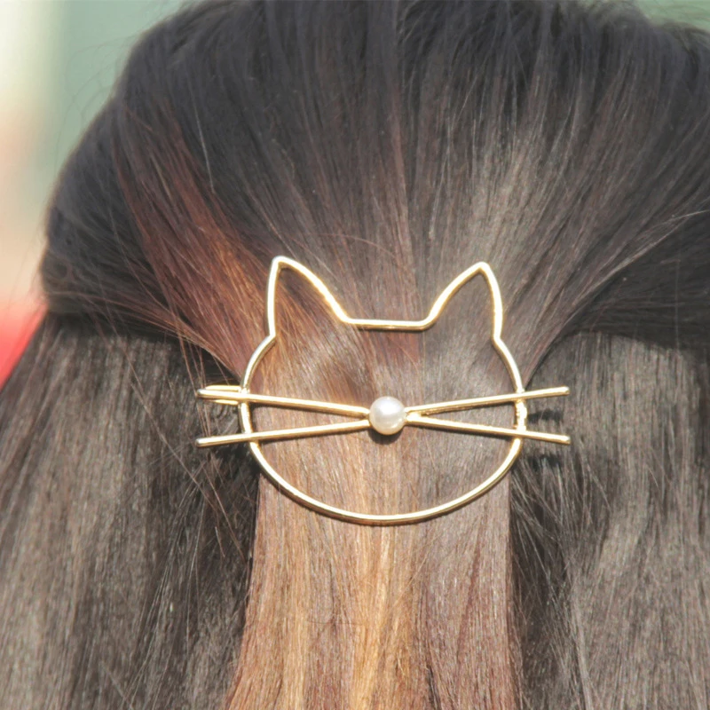 1 Pcs Fashion Hollow Cute Cat Hair Pin Imitation Pearl Hairpin Hair Side Clip Hair Accessories Hair Barrette For Women Girl Gift