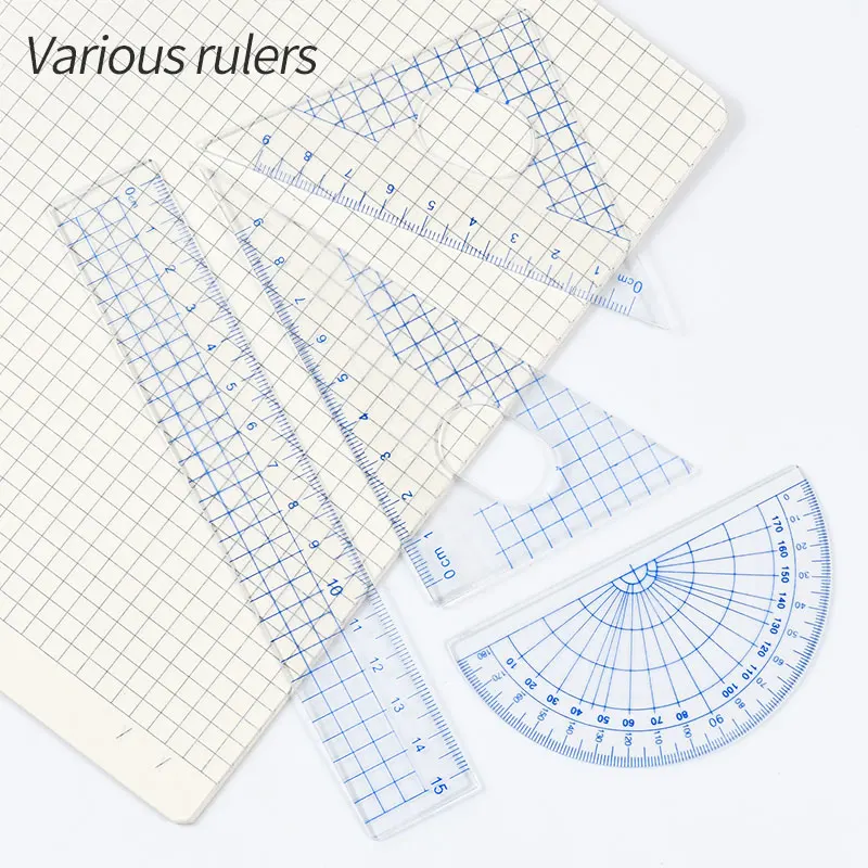 Conjunto de reglas de transportador de geometría para estudiantes, juego de 8 M-9803, regla de dibujo, brújula escolar, borrador de matemáticas,