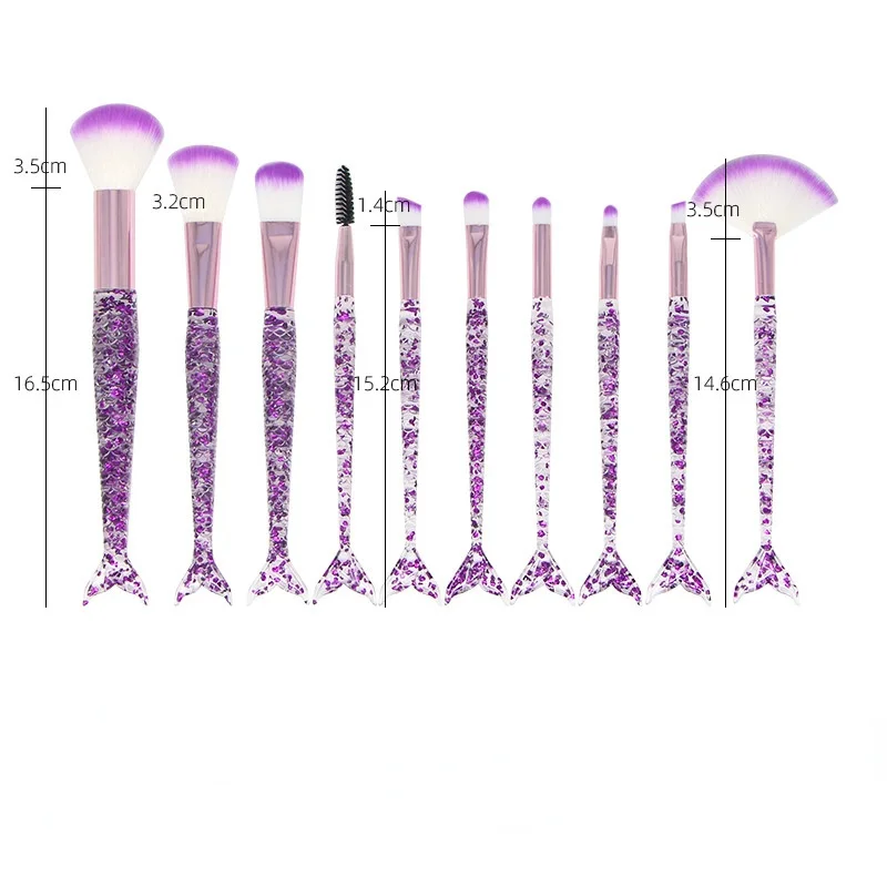 Mermaid Glitter Shinny Crystal 10PCS Makeup Brush Set Cosmetic Beauty Powder Brush Concealer Eye Shadow Complete Makeup Tool Kit