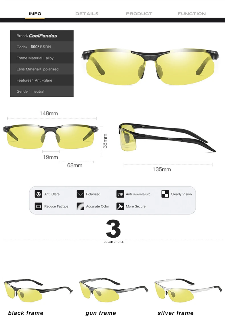 Aluminium Magnesium Photochrome Polarisierte Sonnenbrille Männer Fahren Gläser Tag Nacht Vision Fahrer Brille Oculos De Sol Masculino – Detail 10