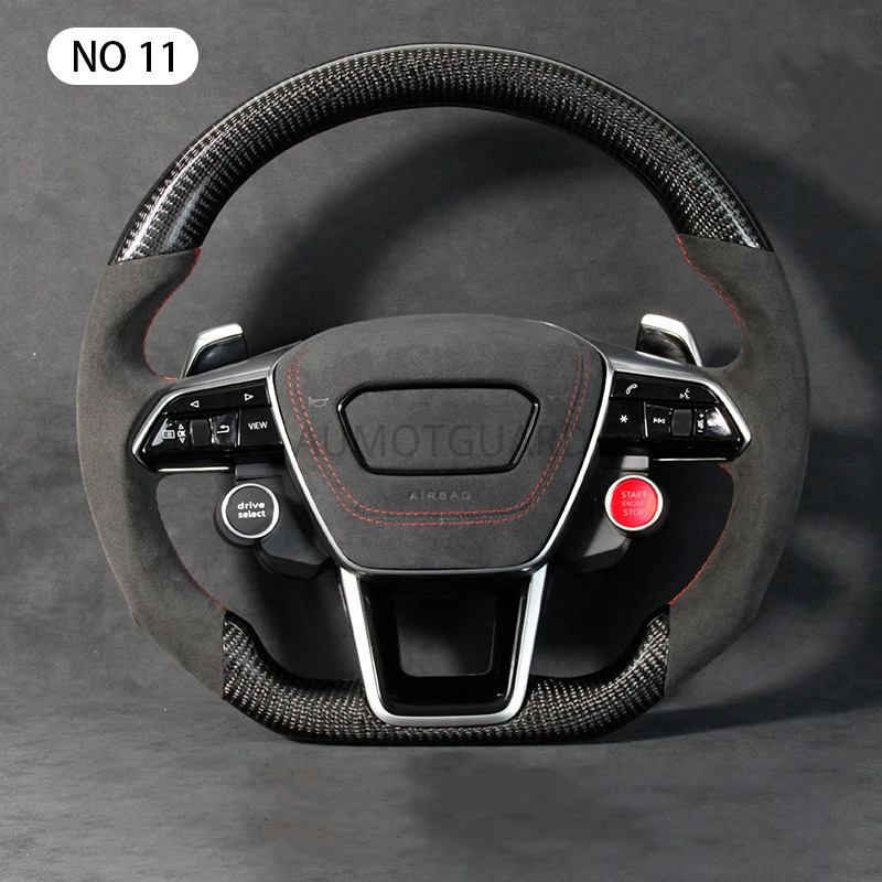 Perforated Leather Carbon Fiber Steering Wheel Flat Bottom Fully Alcantara with Buttons for Audi A6 A7 A8 A6L Paddle Shifter