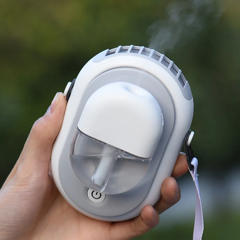 

Summer Travel Portable Mini Cooling Fan Usb Charging External Silent Hanging Neck Without Leaves Spray Travel Camping Equipment