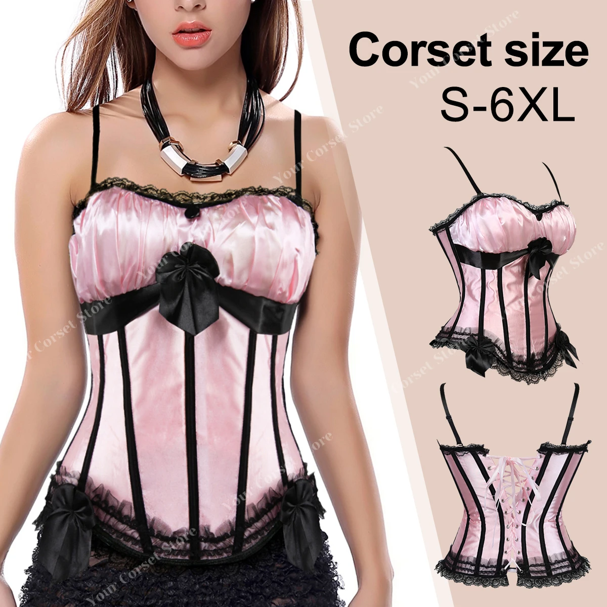 Top de corsé con tirantes para mujer, corsé de encaje con lazo, corpiño, Tops victorianos, corsés Sexy para noche, talla grande