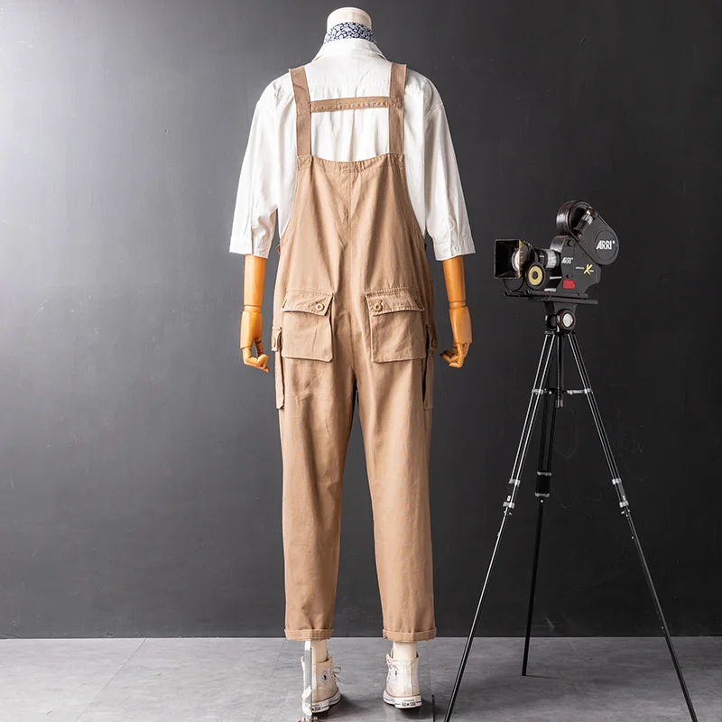 

Multi-pockets Outdoor Overalls Men Hip Hop Loose Fit Straight Jumpsuits High Street Khaki Casual Cargo Trousers Male M-2XL