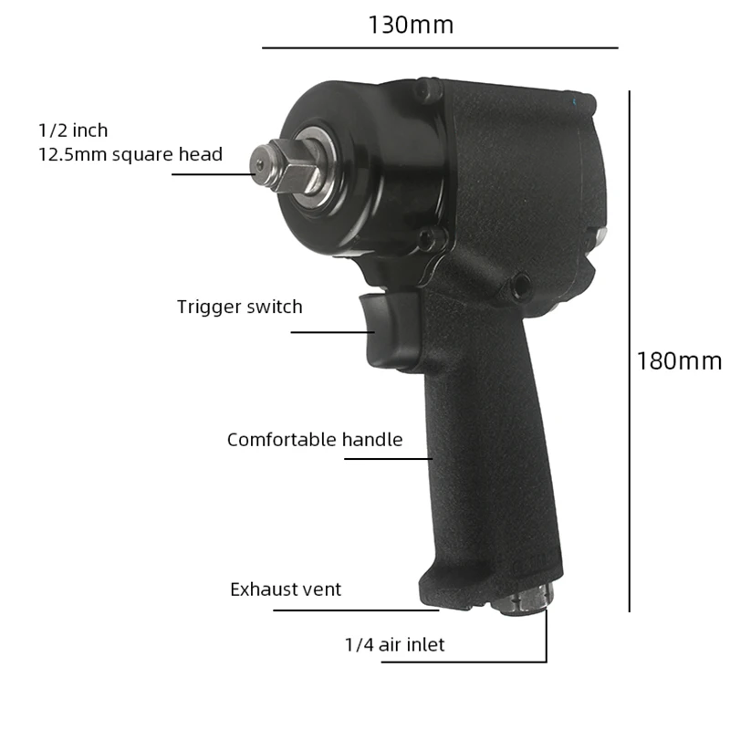 Air Pneumatic Wrench 1/2 Inch 610N.M Mini Torque Tool Twin Hammer Car Repairing Machine Pneumatic Spanner Tool