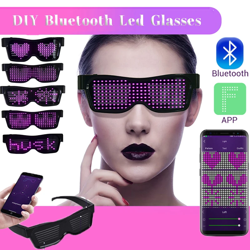 Magic Bluetooth  LED Glasses App Control DIY Multi-lingual Flash LED Luminous Party Glasses USB Charge Concert Sunglasses