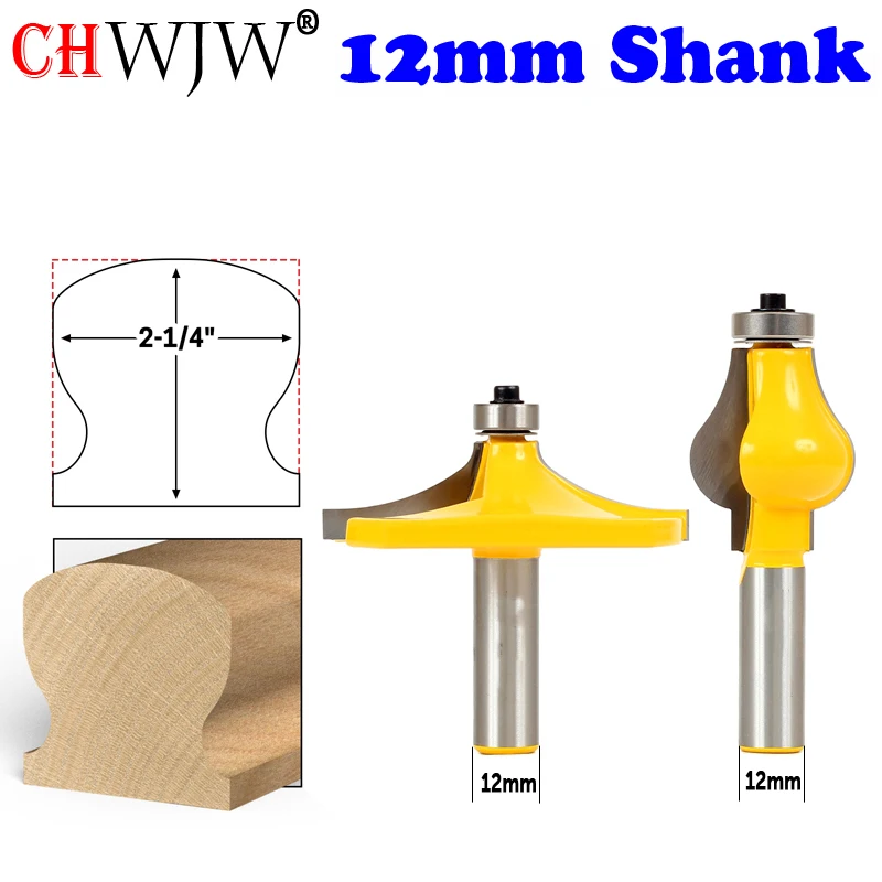 CHWJW 1-2PC 12mm Shank Traditional Thumbnail  Classical & Beaded Handrail Router Bit Set Woodworking cutter Tenon Cutter