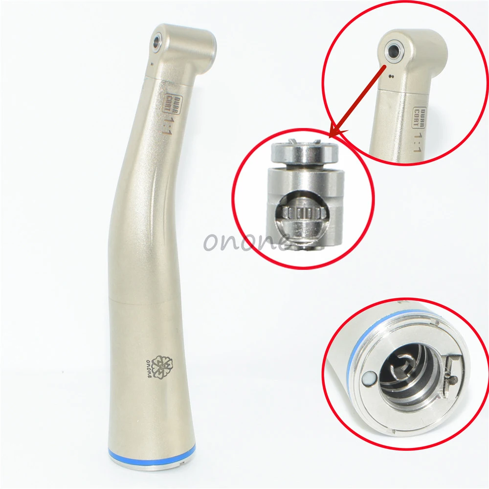 Dental Low Speed Air Turbine Fiber Optic Hnadpiece Push Button 1:1 Blue Ring Contra Angle Cartridge