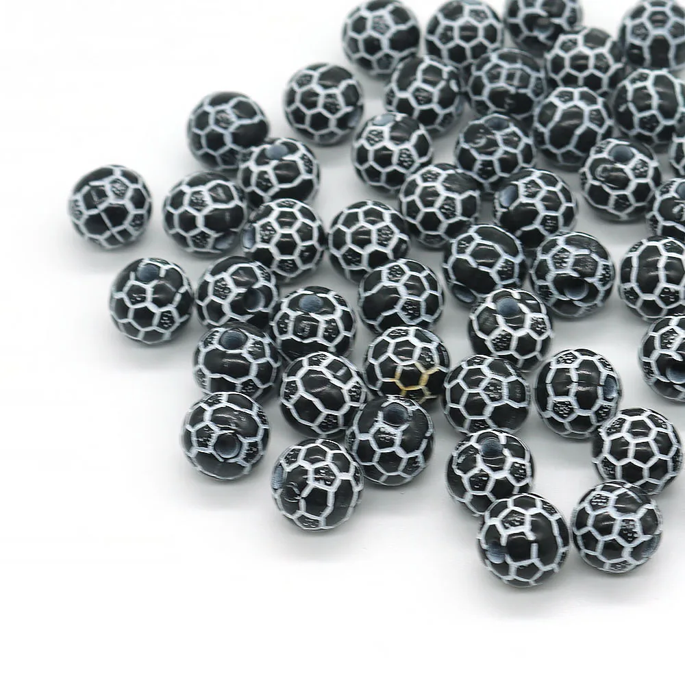 50Pcs Acrylic Black Football Beads Ball Loose Spaced Beads Round Big Hole Sport Charm Beads For Jewelry Making DIY Bracelet 10mm