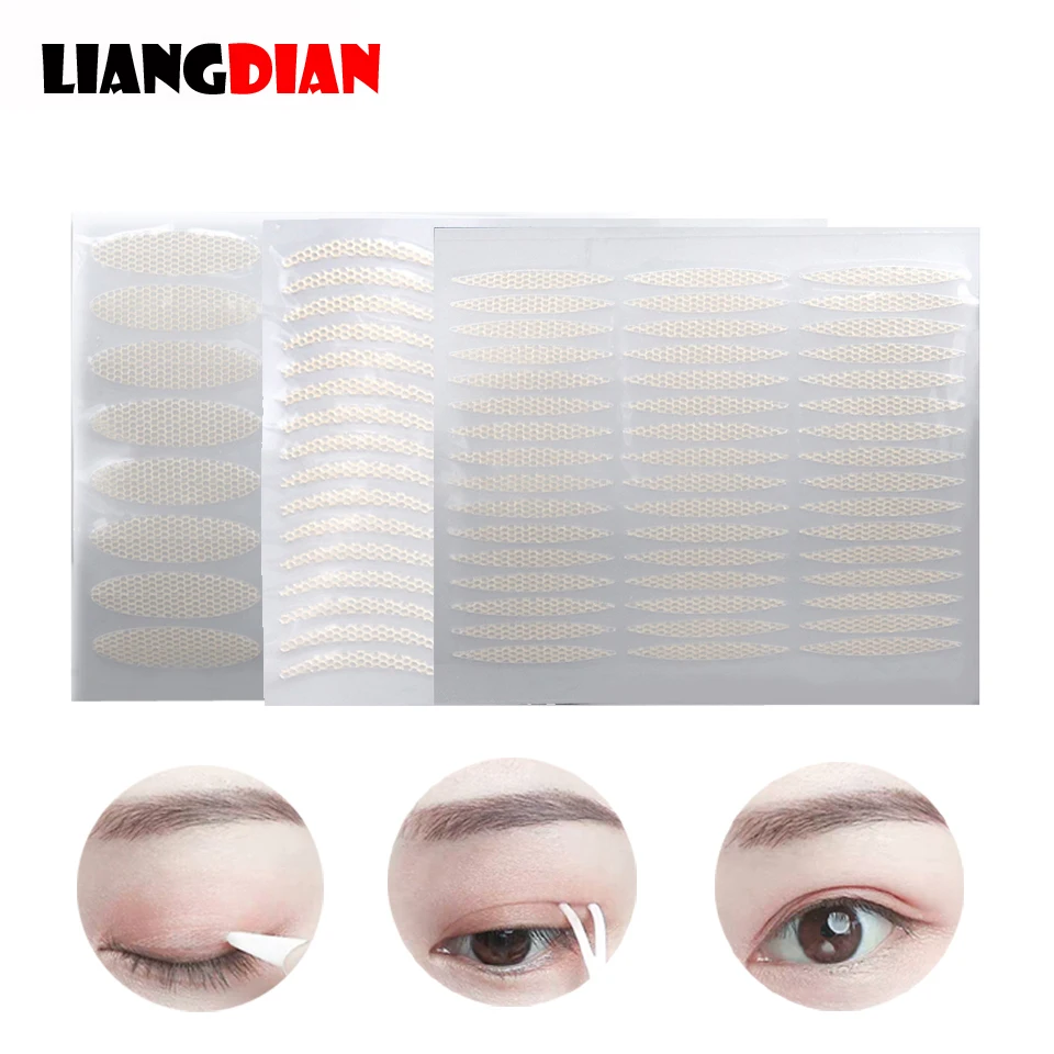 1 Sheet 48pcs Double Eyelid Paste Stickers Glue-free Invisible Net Gauze Lace Double Eyelid Stickers Paste Spray Bottles Tools