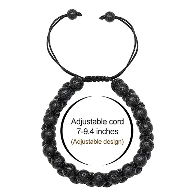 Mens Beads Bracelet 8mm Lava Rock Stone Bracelet Essential Oil Bracelets Adjustable Natural Stone Braided Rope Jewelry