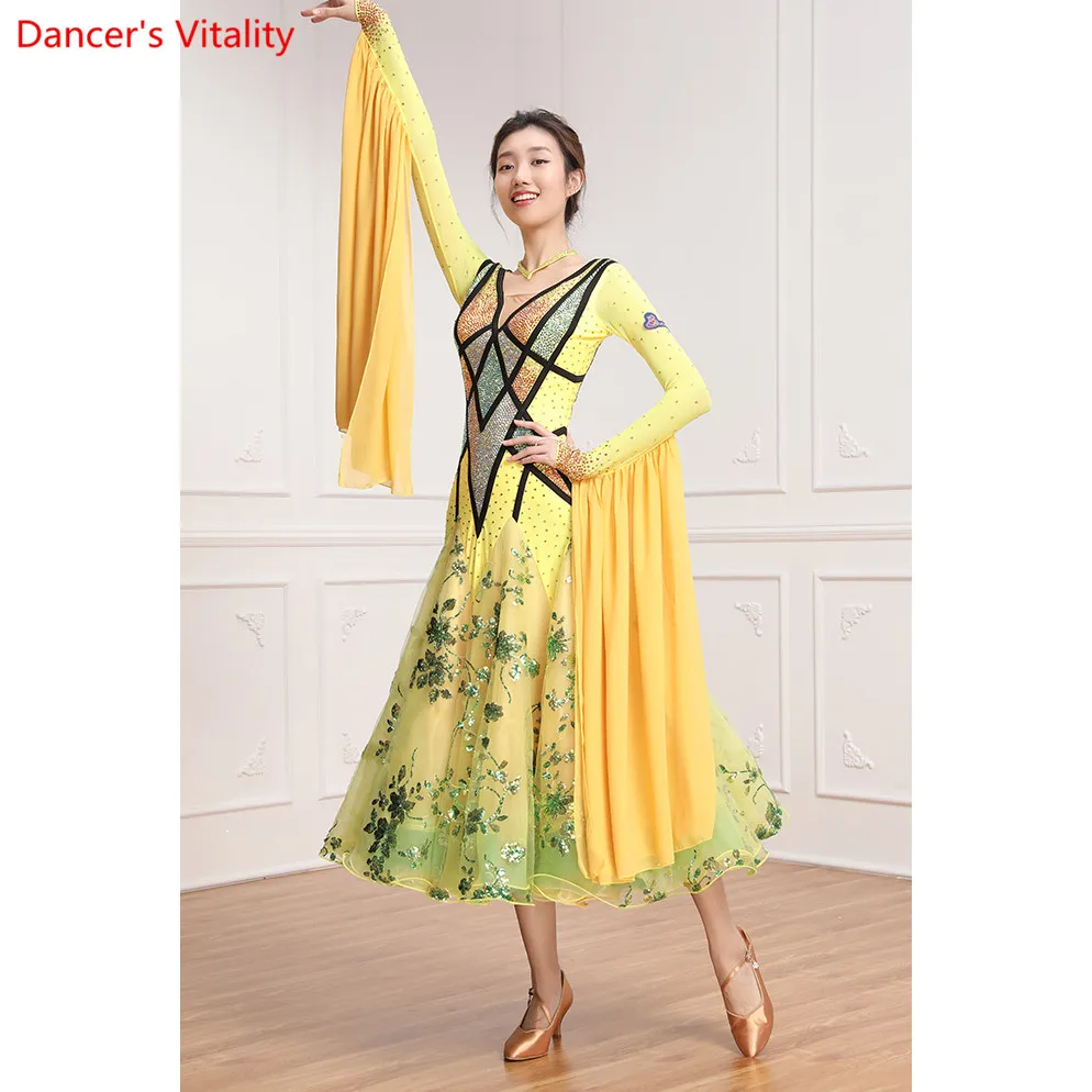 

Modern Dance Racing Performance Costume High-end Sparkling Diamond Sequin Dress Waltz Ballroom National Standard Jazz Dance Wear