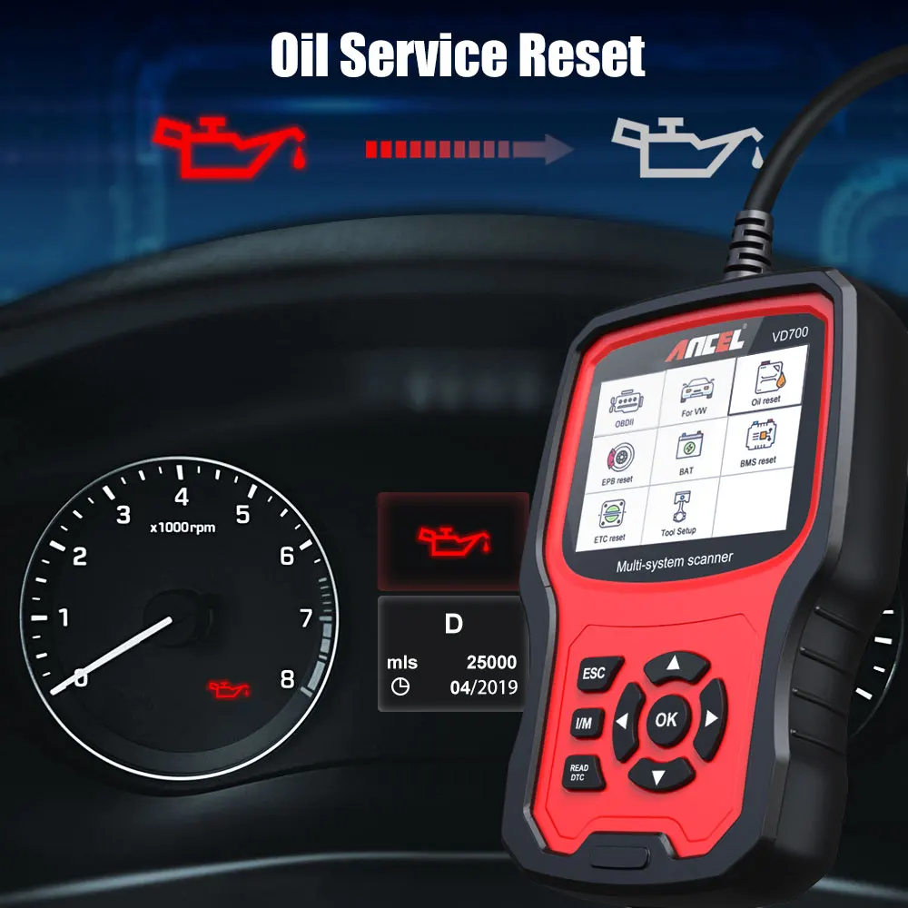 Ancel VD700 OBD2 Automotive Scanner Full System Diagnose ABS EPB TPMS DPF Reset For VAG VW Audi Skoda Seat Car Diagnosis Tools