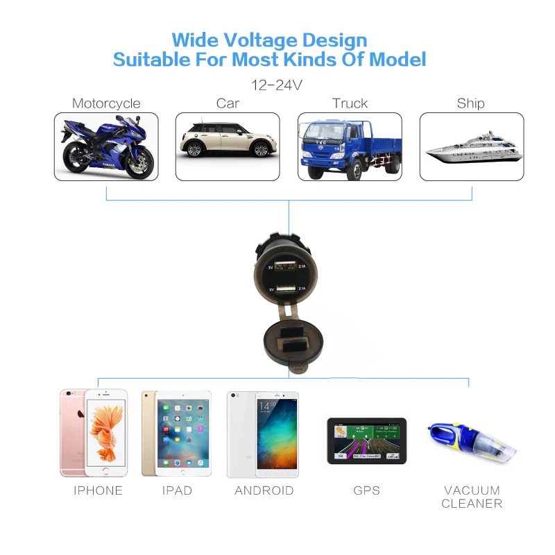 Car motorcycle Waterproof Dust-proof 5V USB Vehicle 4.2A DC 12V Double USB Charger for Phone GPS Power Supply Port Socket