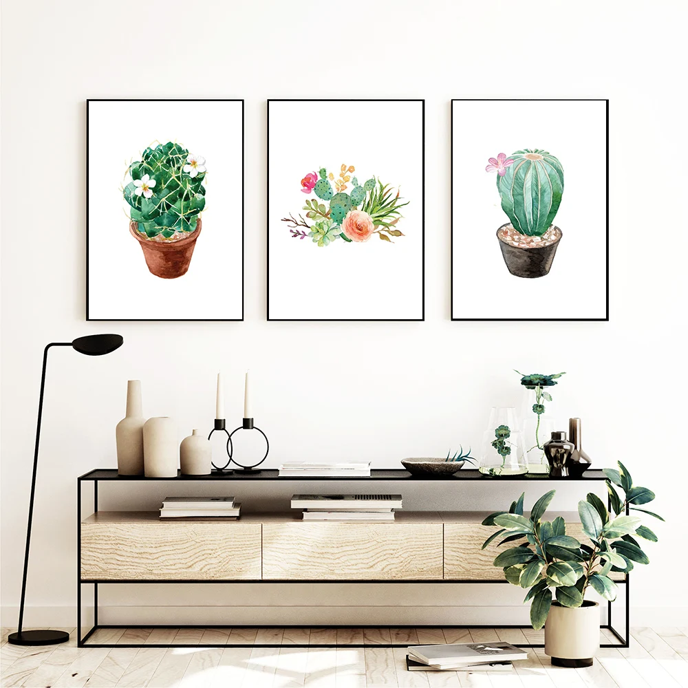 Cactus Succulent Plant Canvas Painting Nordic Poster Wall Art Prints Watercolour Wall Pictures For Living Room Decor Unframed