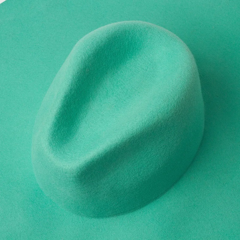 Cyan Apple Green Light Top Fedora Hat Wool Hat Oversized 16cm Large Eaves Light Top Fedora Hat for Men and Women