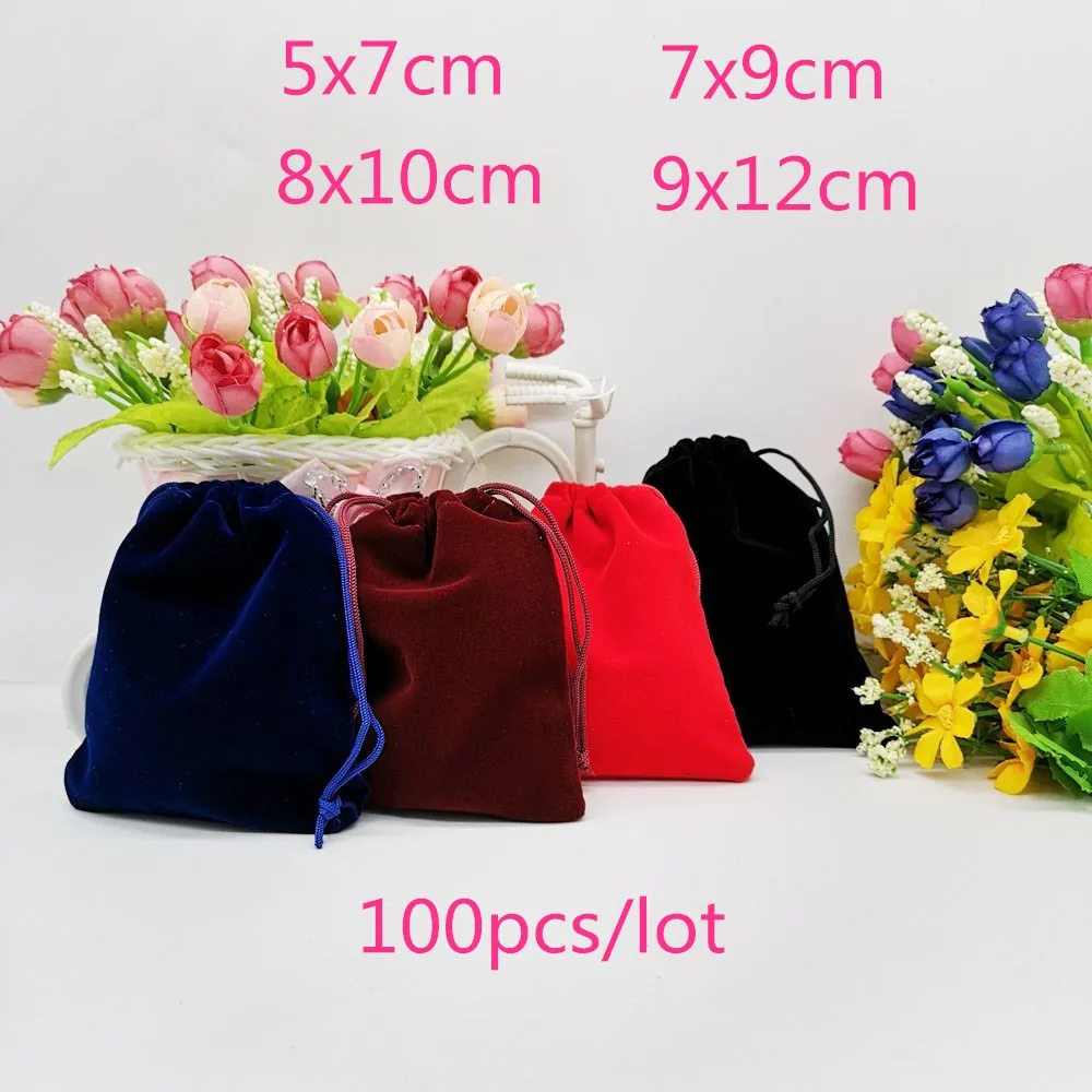 100pcs Velvet Pouch Jewelry Packaging Bag Velvet Bag Drawstring Jewellery Bag Pouches Jewelry Packaging For Jewelry Pouch 9x12cm