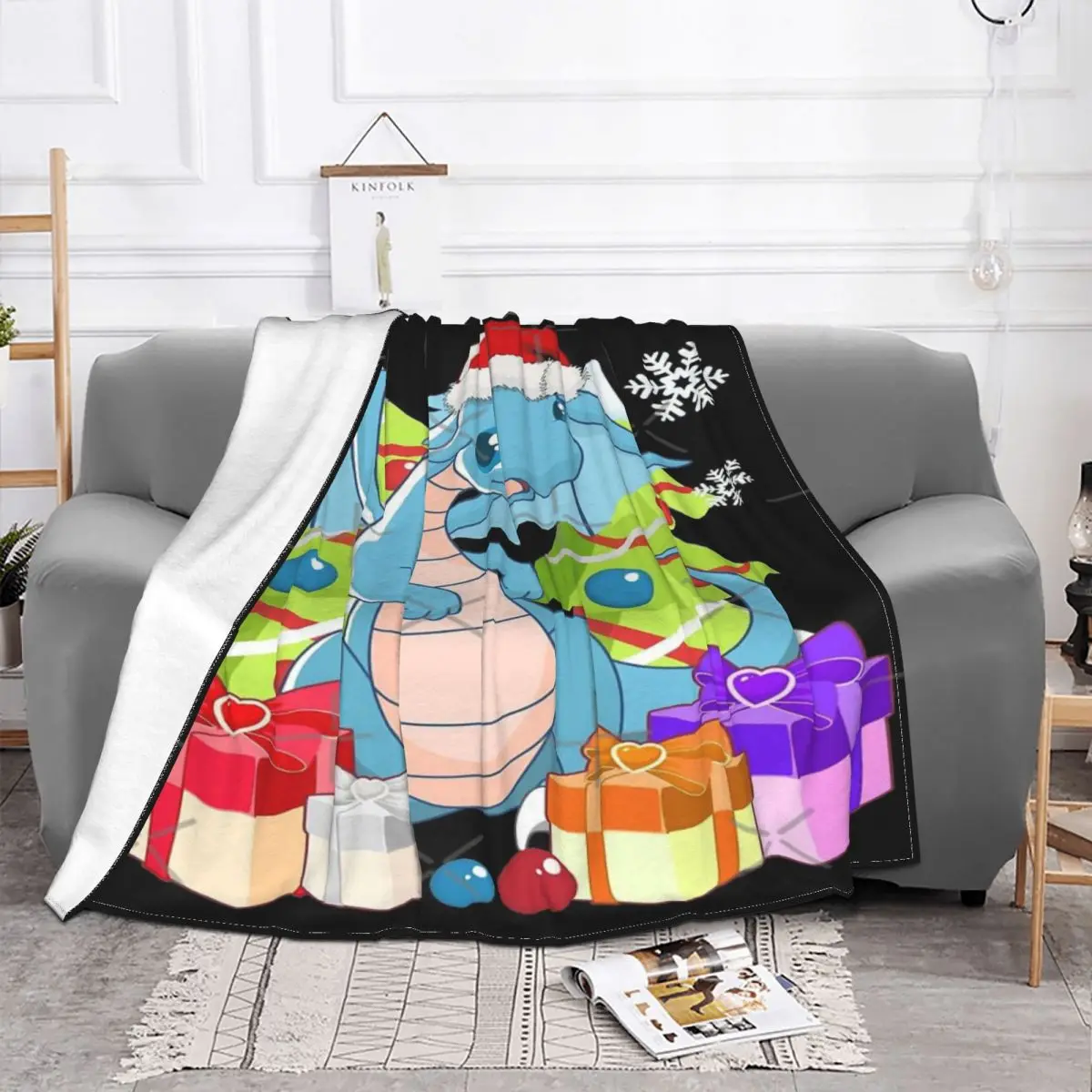 Manta de Papá Noel con diseño de dragón, colcha a cuadros para cama, sofá, cama, manta doble, toalla de playa de lujo