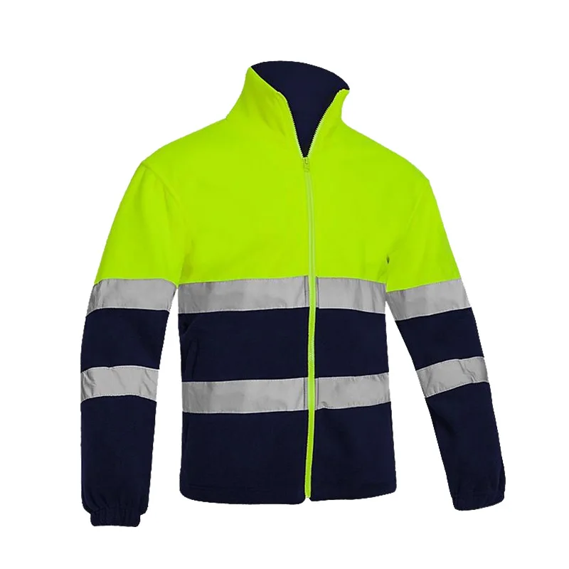 Reflective Two Tone Jacket Men Polar Fleece Jacket Winter Safety Jacket with Hi Vis Reflective Stripes Security Coat Orange