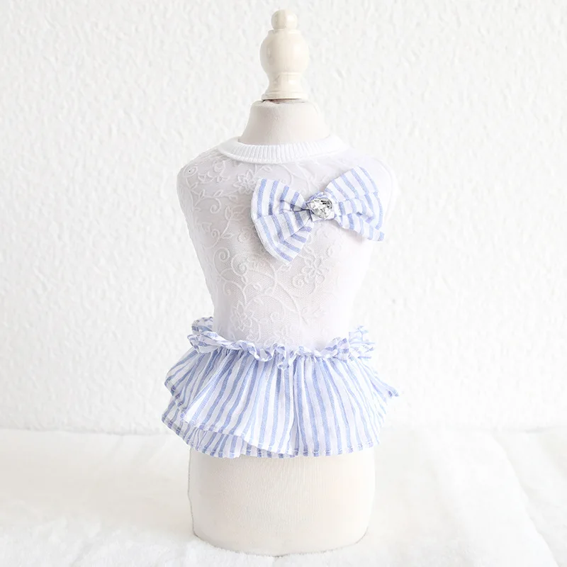

Striped Lace Dog Cat Dress Pet Products Summer 100% Cotton Clothing For Dogs Cats Chihuahua Teddy Pet Puppy Dog Clothes 2020