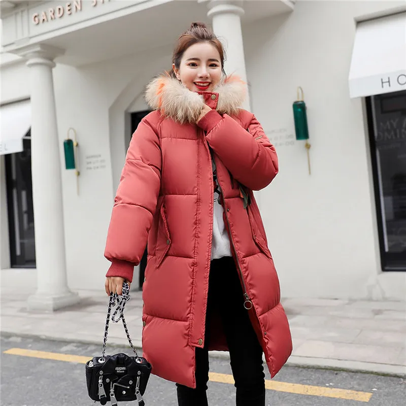 New Parkas Female 2023 Women Coat Long Fur Hooded Thick Warm Down Cotton Winter Jacket Womens Outwear LWL996