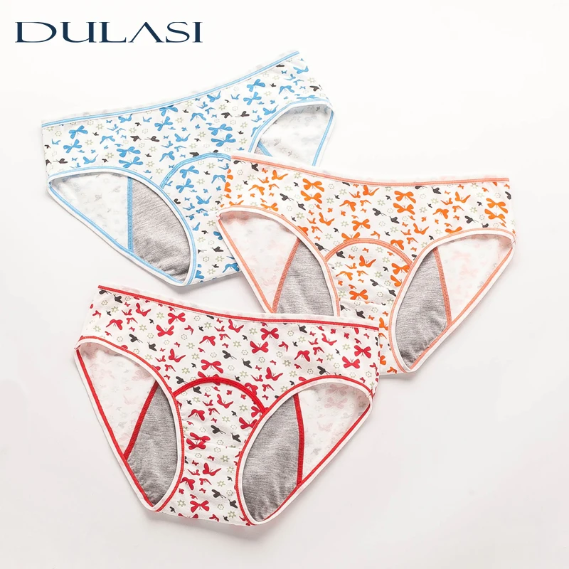 3pcs/lot ! Leakproof Children's Menstrual Pants Cotton Underwear Cute Cartoon Period Panties Fashion Underpants Teenagers