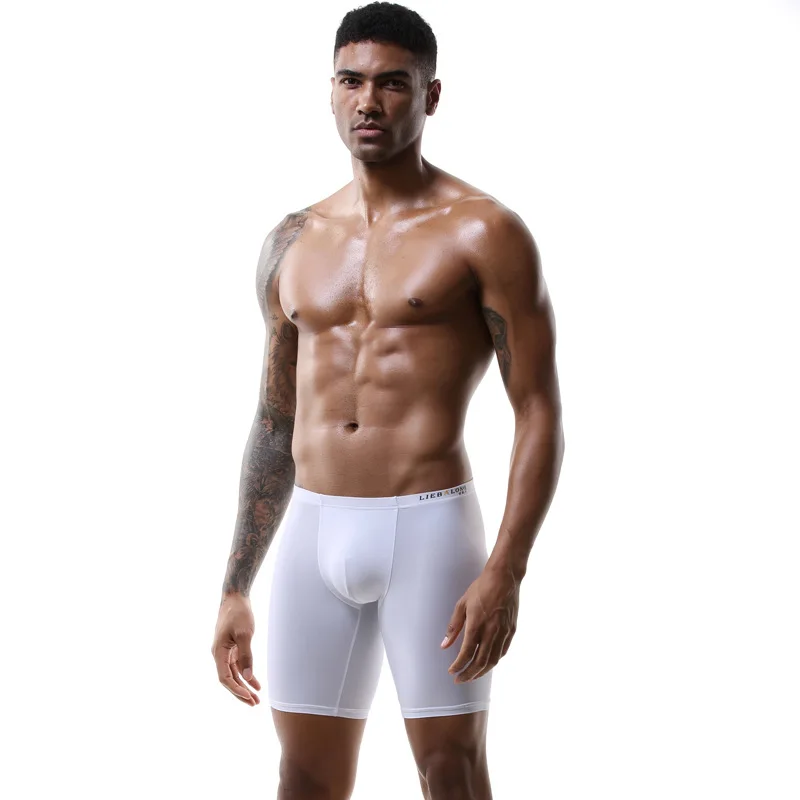 New Long Boxers Men\'s Underwear Seamless Ice Silk Solid Underwear Breathable Long Leg Boxer Shorts Men\'s Sexy Quick Dry Pants