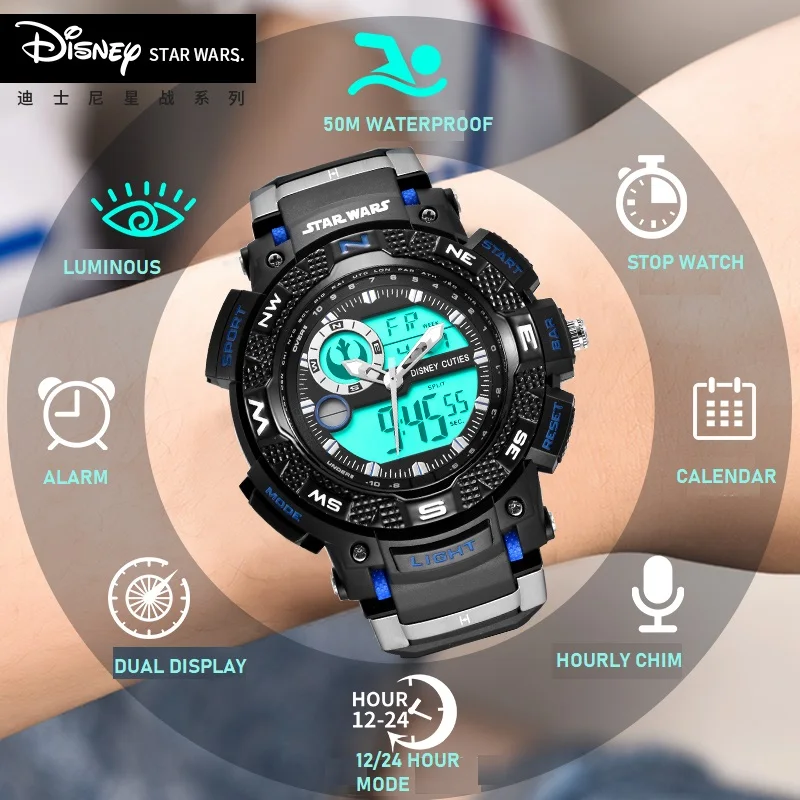 Disney Star Wars Sports Men\'s Watches Luxury Military Quartz  Dual Display Waterproof S Shock Male Clock Relogio Masculino New