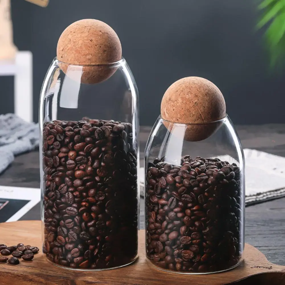 550/750/1200ml Storage Bottle Bean Sugar Tea Coffee Cork Stopper Glass Jar Can Food Preservation Fresh Pot Container Grains Food