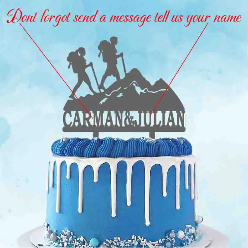 Custom Couple Name Mountain Climbing Outdoor Wedding Cake Topper For Hiking Theme Wedding Party Cake Decoration Topper YC290