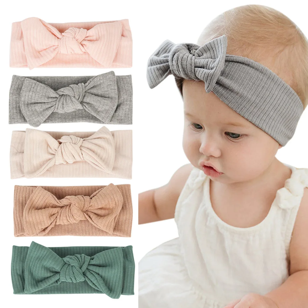 

20 Pcs/Lot, Stretchy Ribbed Fabric Bow Turban Headband, Soft Top Knot Headwrap Baby Shower Gift Hair Accessories