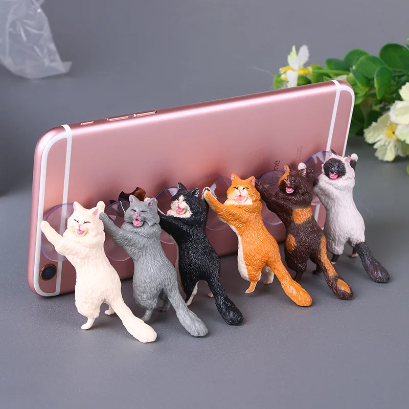 Cat Action Figures Toy Sucker Phone Holder Pvc Cat Reinforcements Phone Holder Kids Children Toys Creative Kitten Christmas Gift