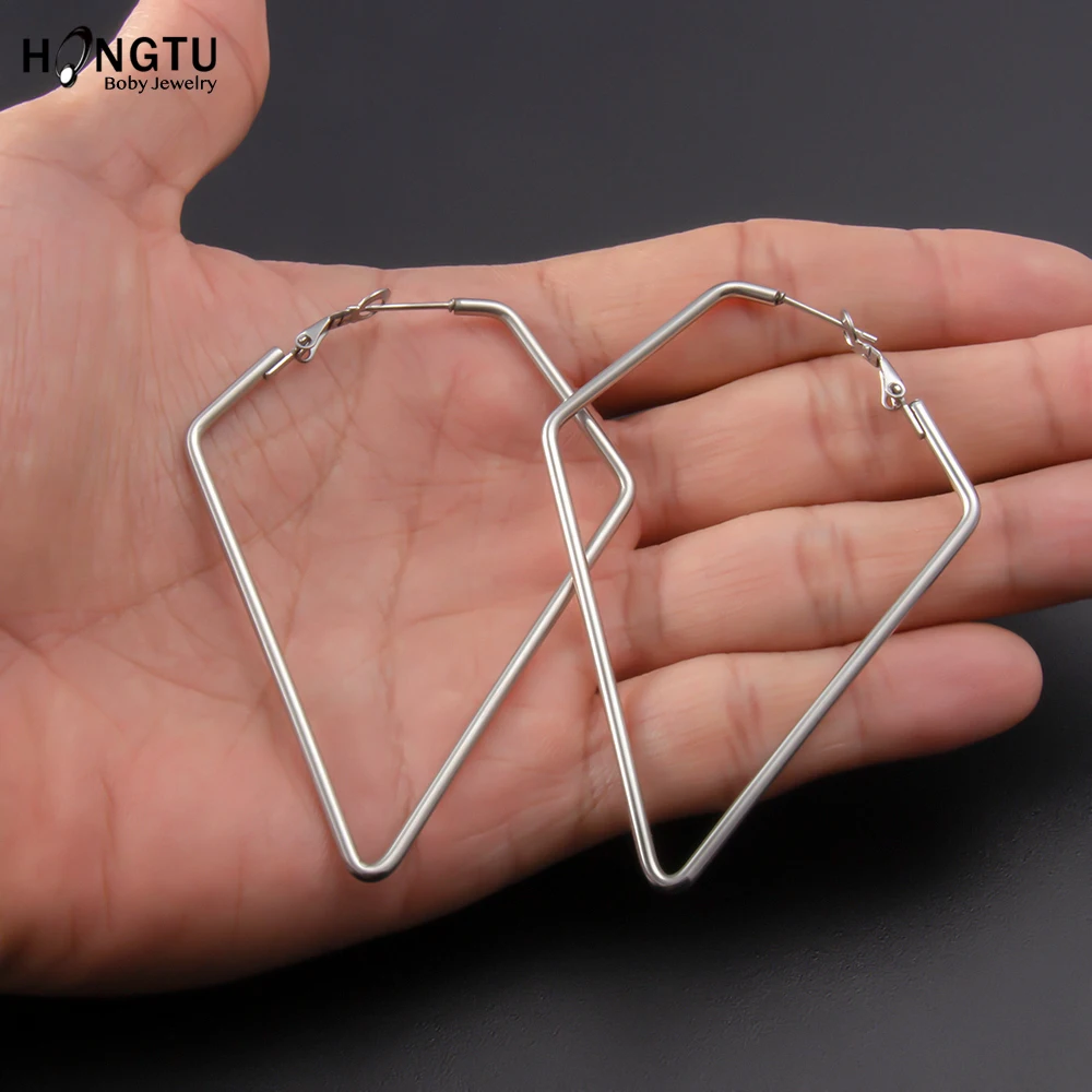 1 Pair Cute Rhombus Big Hoop Earrings for Women Silver Color Stainless Steel Simple LozengeTrendy Romantic Jewelry Nice Gifts