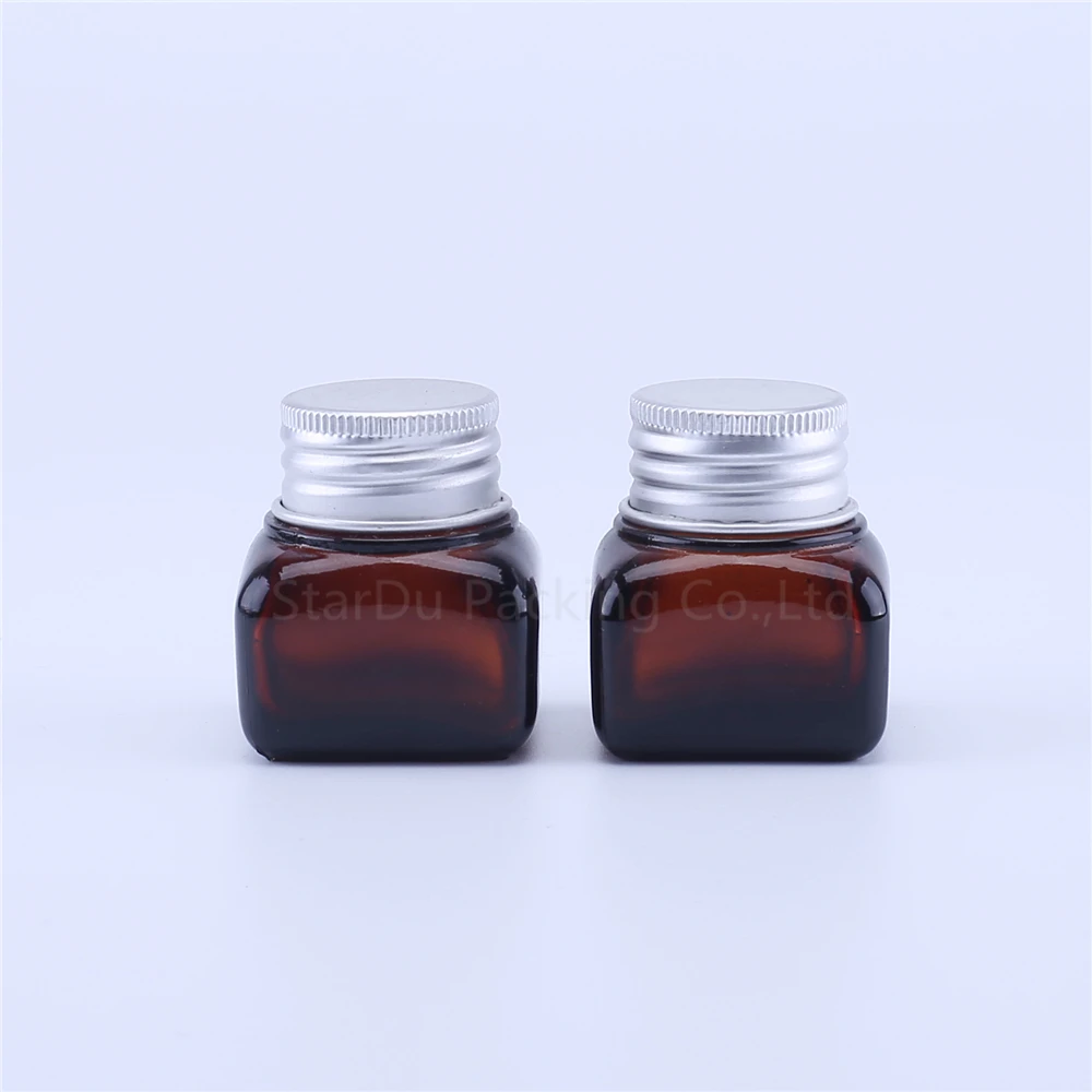 

120pcs 15g amber Glass Cream Jars Cosmetic Packaging with black lid plastic caps & inner liners round empty small glass jars