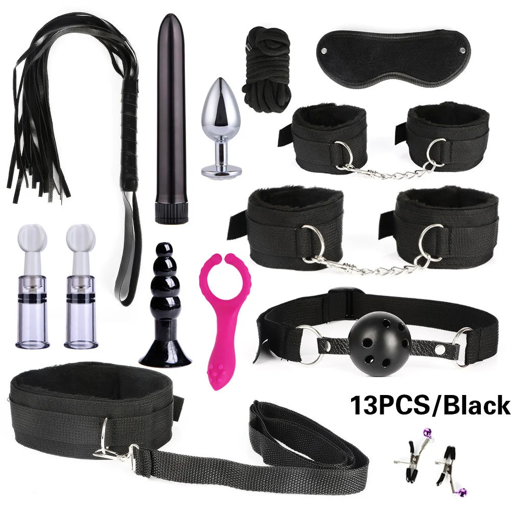 SM Sex Toys for Woman Adult Games Handcuffs Whip Mouth Gag Rope Metal Butt Plug Bdsm Bondage Set Bead Anal Plug Vibrator