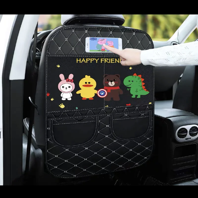 Thicken High Grade Car Kick Mats Waterproof Seat Back Protector for Car Seat Back PU Leather Car Anti Kick Pad with Storage Bag