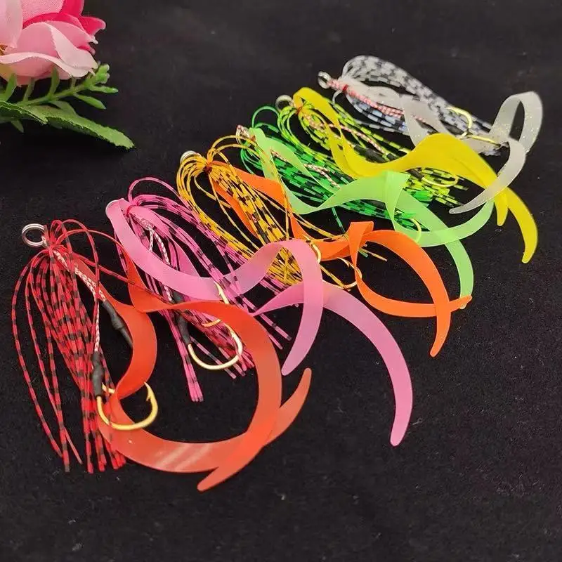 50pcs Silicone Skirt Jig Replacement with hook Slider Rig Spare Hooks sliding kabura style lures hook 13# 6colors