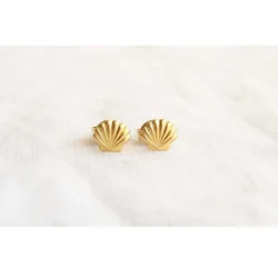 Small Tiny Scalloped Seashell Earrings for Women Vintage Shell Studs