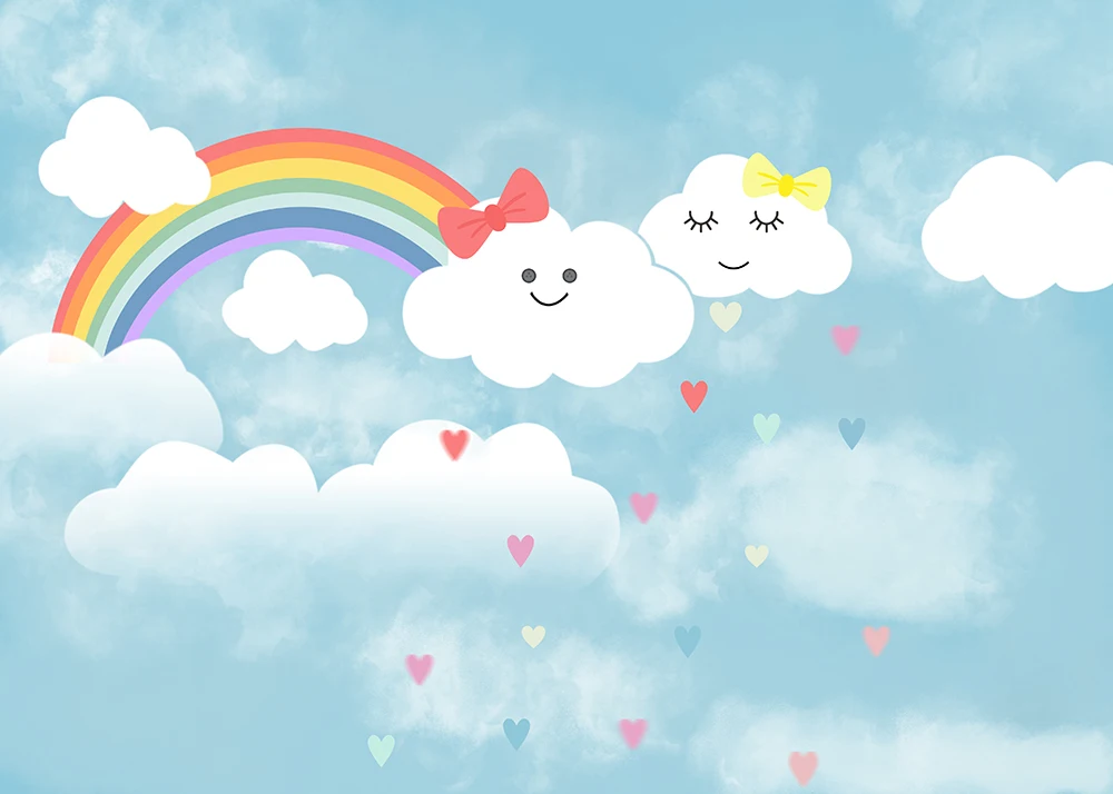 Cartoon Rainbow cloud Backdrop Girls Baby Shower Party Decor Kids Photography Background Birthday Portraits Room Wallpaper booth