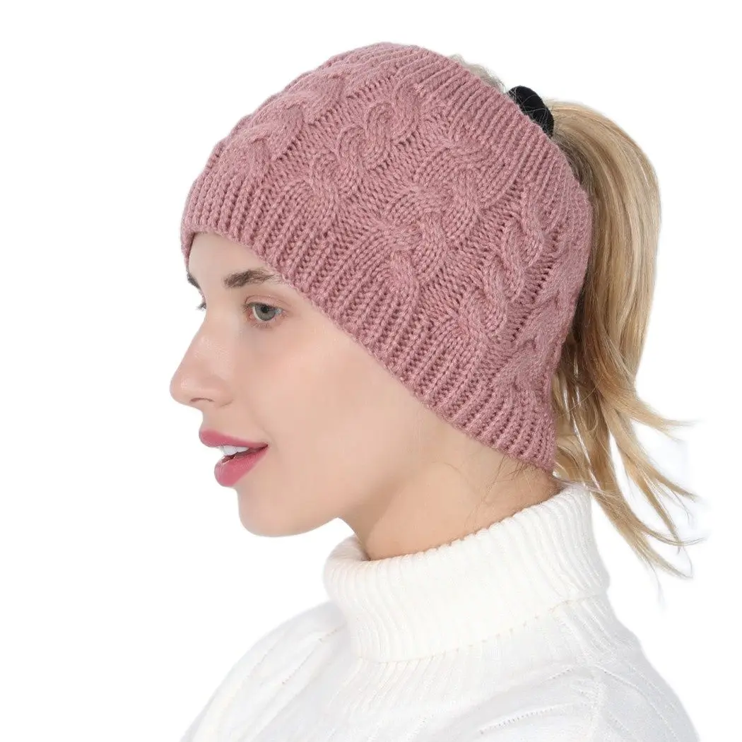 New Cool Warm Ponytail Women\'s Hat Skullies Beanies Cap Autumn Winter Lady Girl Soft Stretch Trendy Knitted Cap Hat For Women