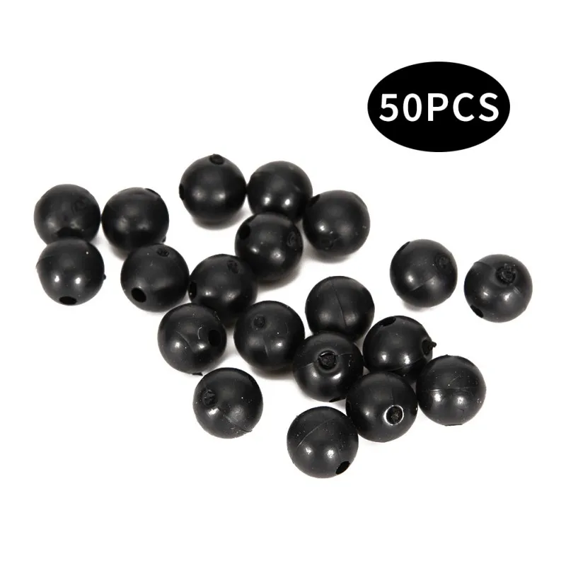 50 sztuk/partia 6mm-8mm koraliki wędkarskie Space Stopper czarne okrągłe miękkie/twarde gumowe koraliki przynęty haczyk akcesoria do przyponów