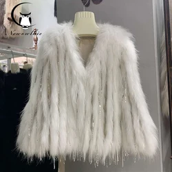 Lunghezza 55 centimetri Reale cappotto di pelliccia delle donne ha lavorato a maglia reale della pelliccia di fox cappotto nuovo di modo stlye femminile cappotto di pelliccia di Procione tessuto con frangia cappotto