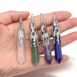 Vintage Natural Stone Pendant Cone Shape Lapis Lazuli Opal Pendulum for Fashion Jewelry Making DIY Women Necklace Accessory