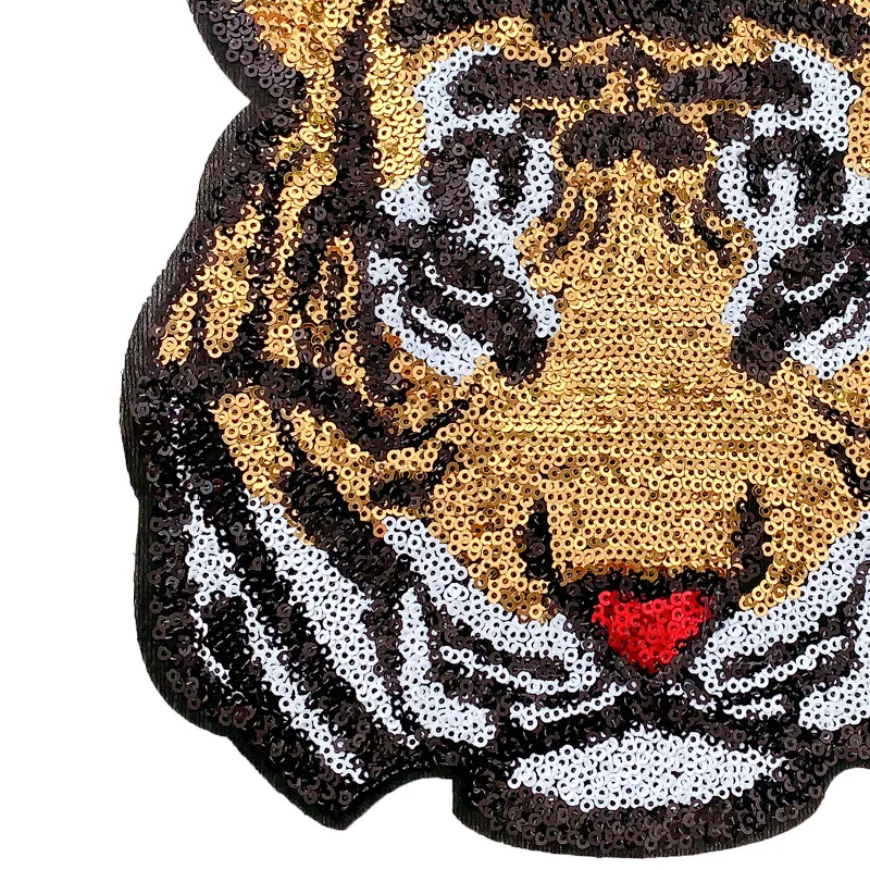 Sequins Large tiger Badge Embroidery Cloth Patch Sticker Clothing Accessories Sewing Supplies Iron on Patches for Clothing