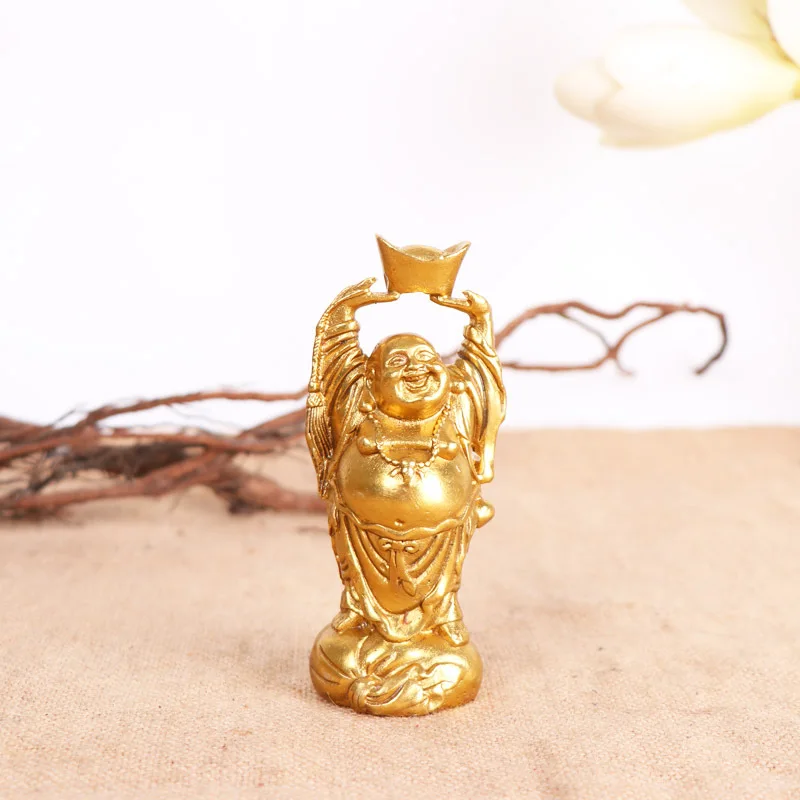 Copper God of Wealth Maitreya Buddha Lucky Housewarming Business Start Figure Shoe-Shaped Gold Ingot Home Decor Gift
